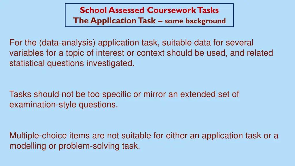 school assessed coursework tasks the application 1