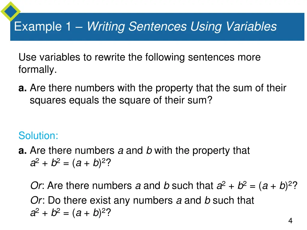 example 1 writing sentences using variables