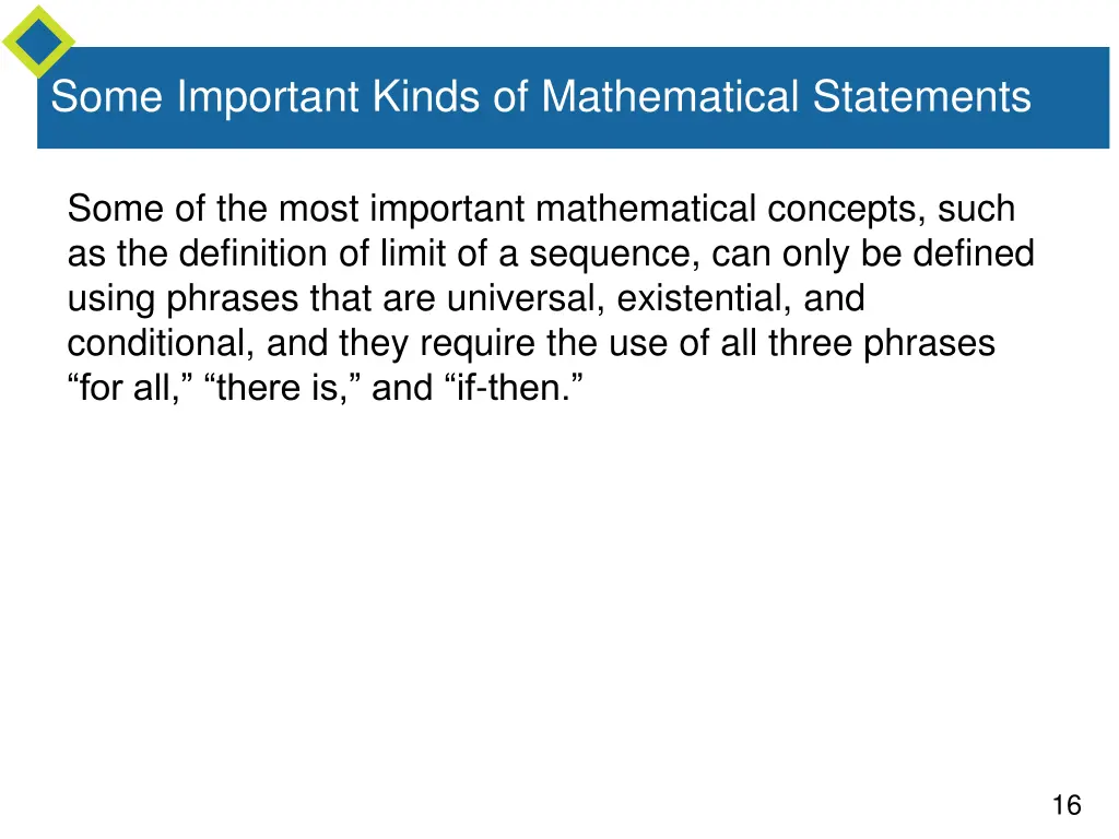 some important kinds of mathematical statements 7