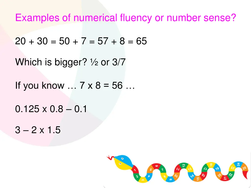 examples of numerical fluency or number sense