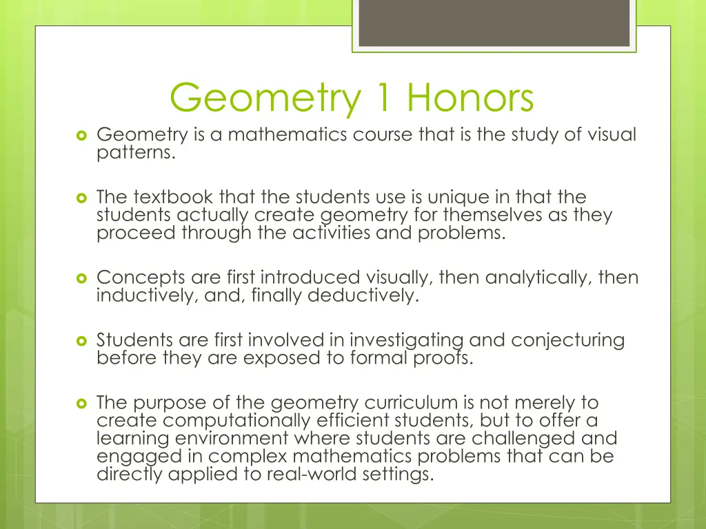 geometry 1 honors geometry is a mathematics