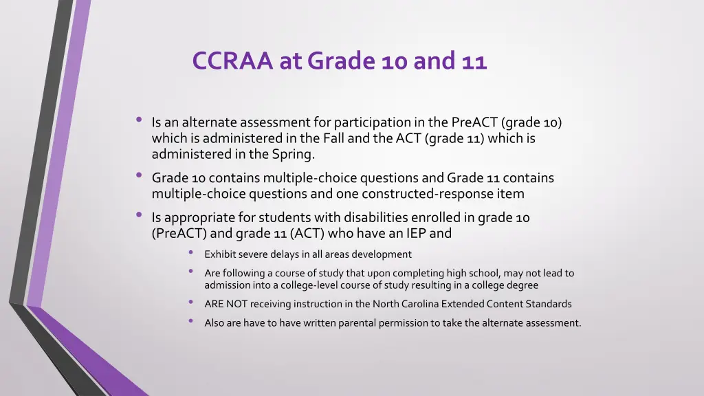 ccraa at grade 10 and 11