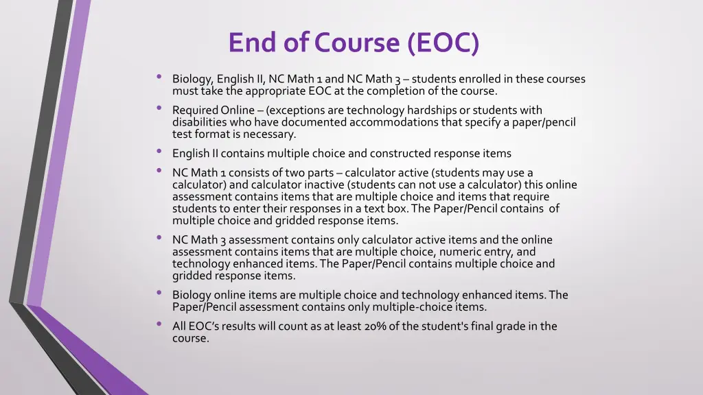 end of course eoc biology english ii nc math