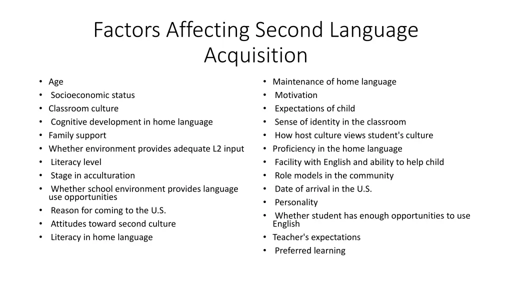 factors affecting second language acquisition