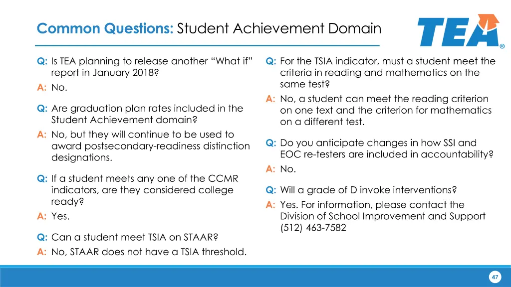 common questions student achievement domain 1