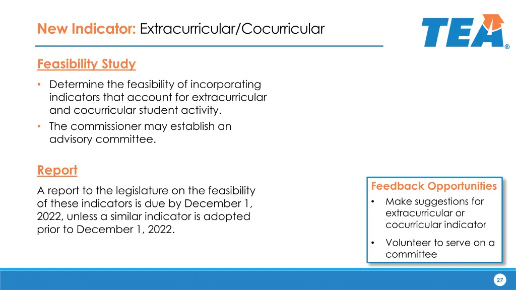 new indicator extracurricular cocurricular