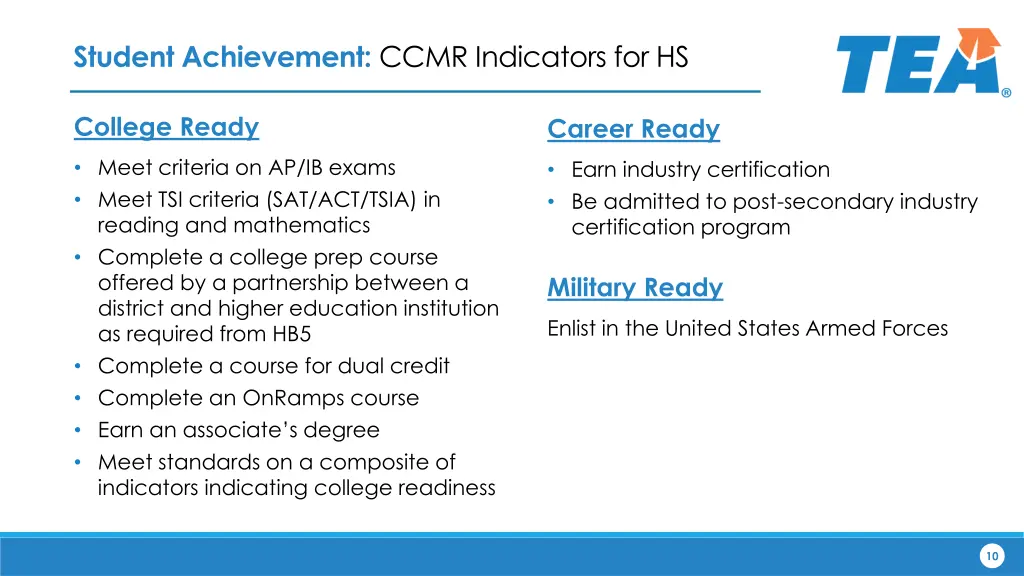 student achievement ccmr indicators for hs