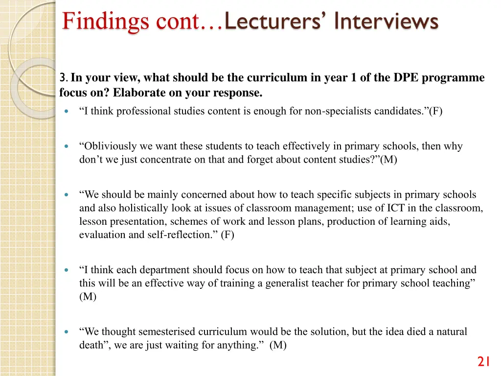 findings cont lecturers interviews 2