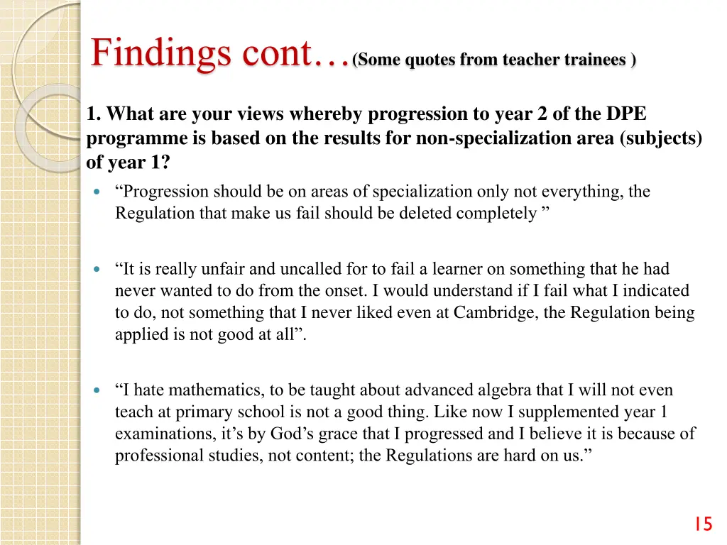 findings cont some quotes from teacher trainees