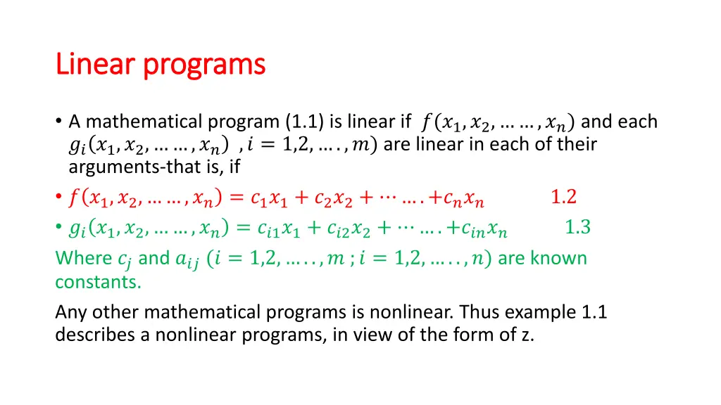 linear programs linear programs