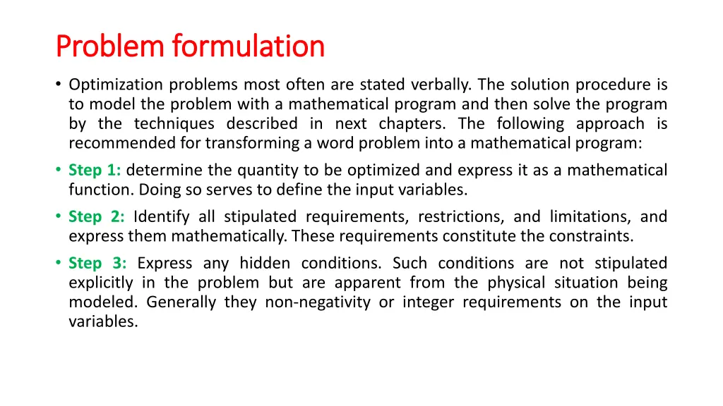 problem formulation problem formulation