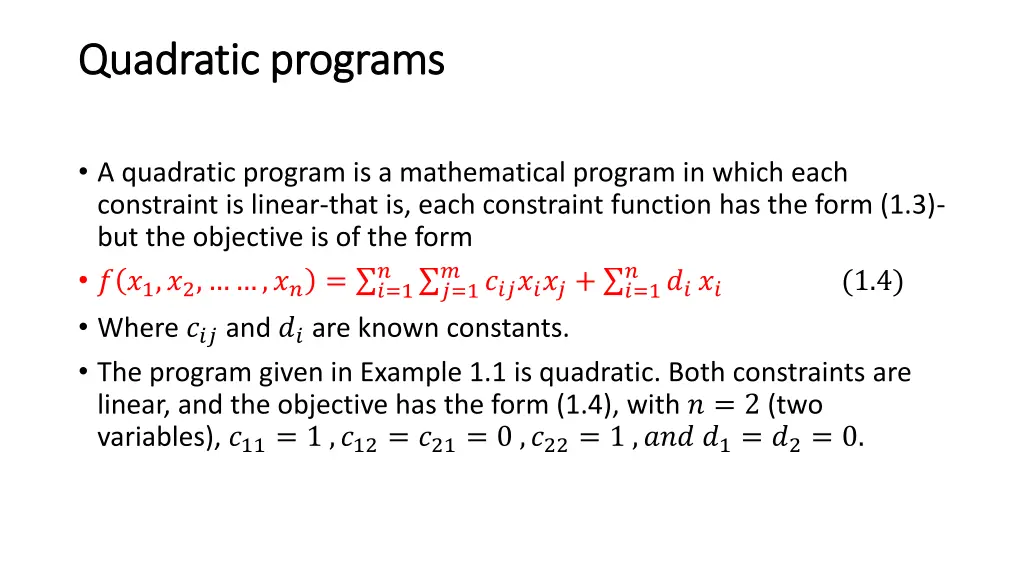 quadratic programs quadratic programs