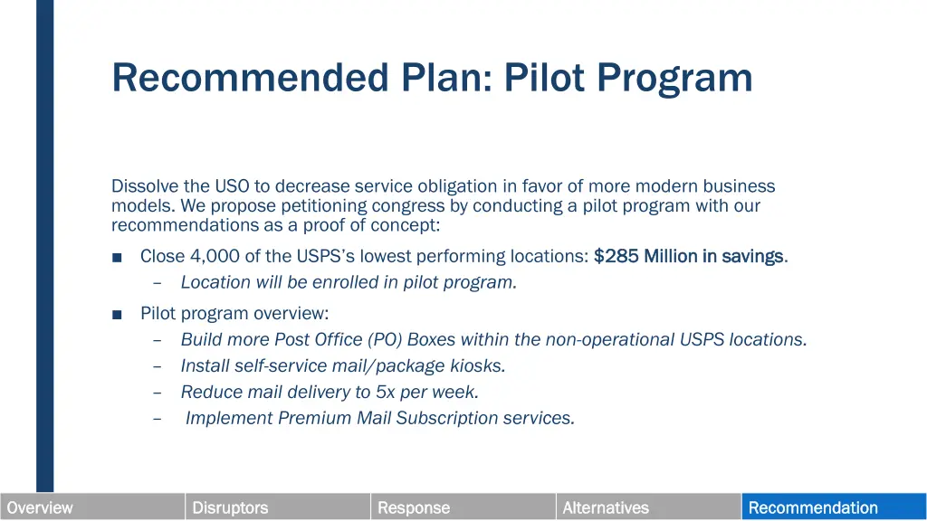 recommended plan pilot program