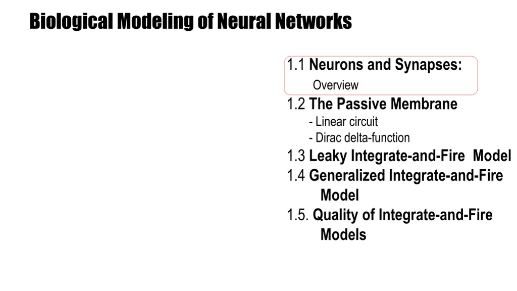 biological modeling of neural networks 1