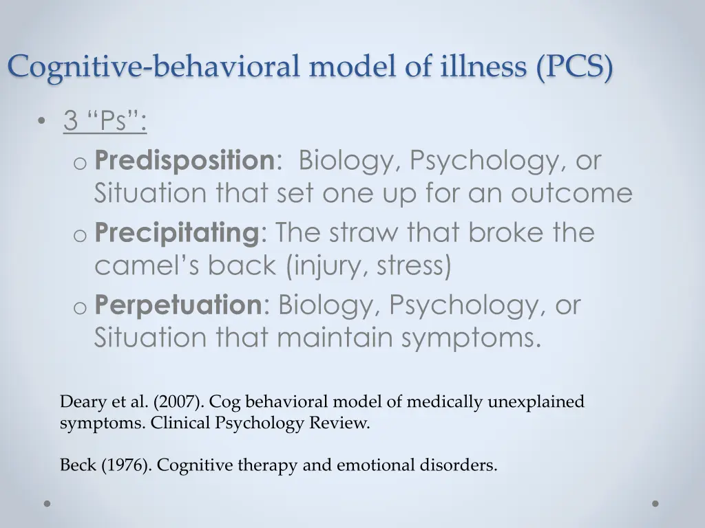 cognitive behavioral model of illness pcs