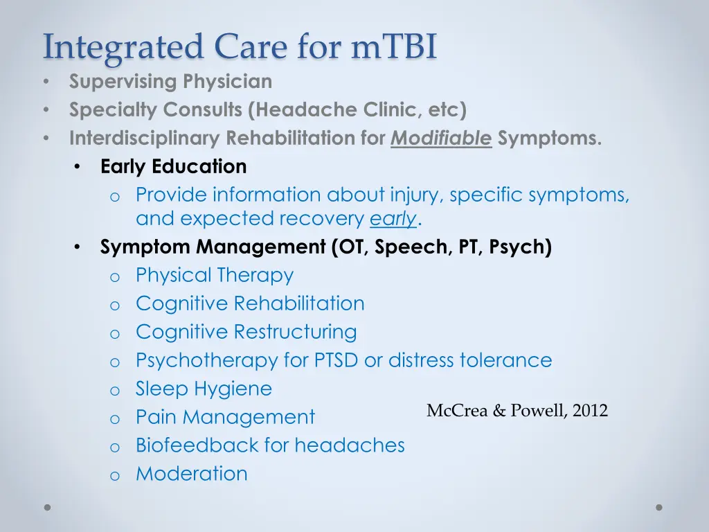 integrated care for mtbi supervising physician