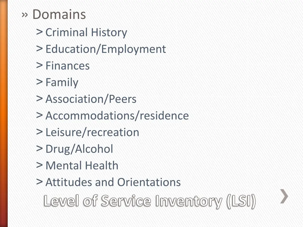 domains criminal history education employment