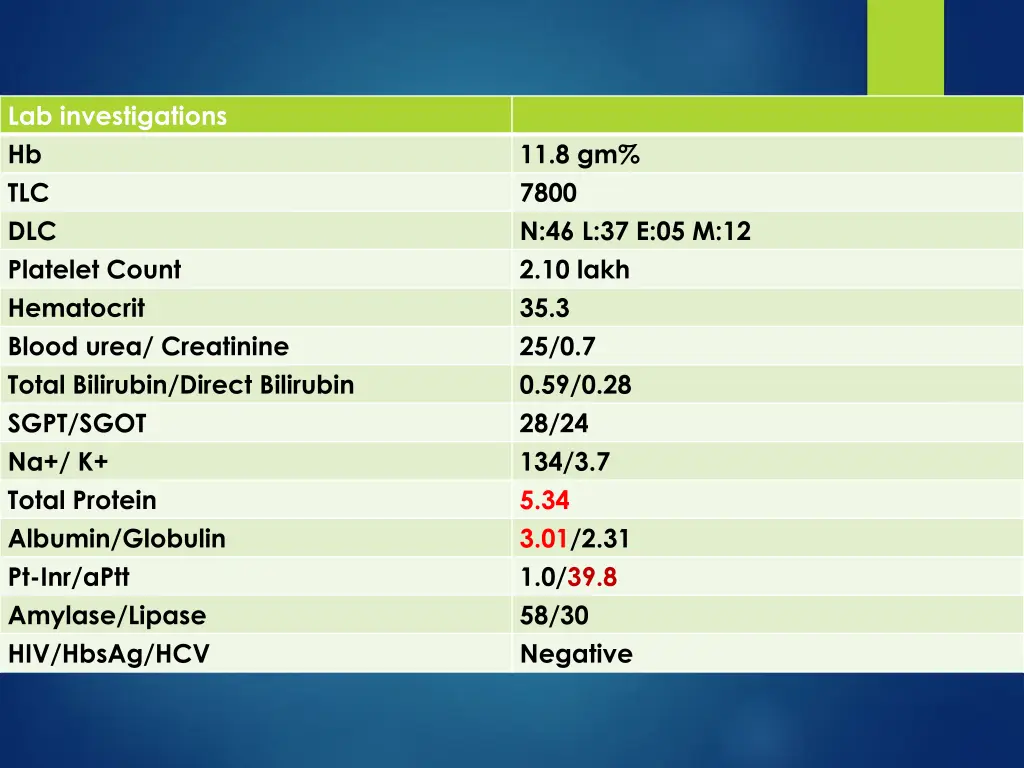 lab investigations hb tlc dlc platelet count