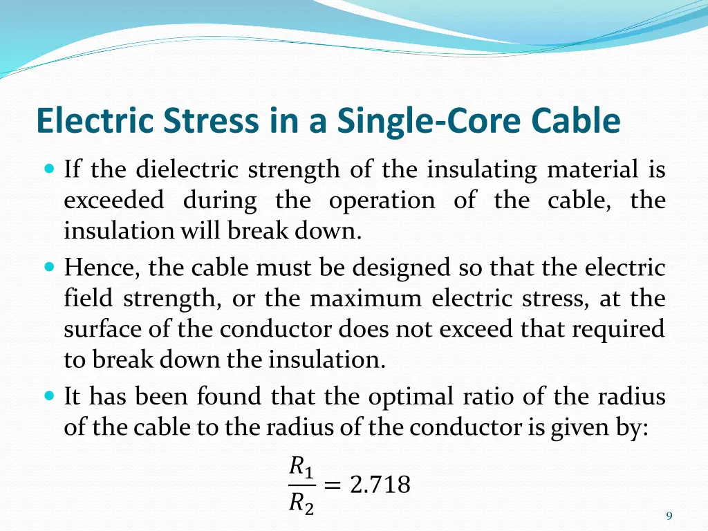 electric stress in a single core cable