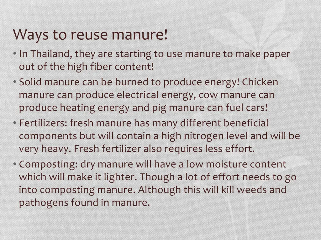 ways to reuse manure in thailand they