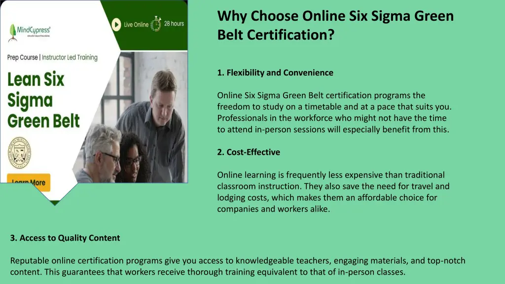 why choose online six sigma green belt