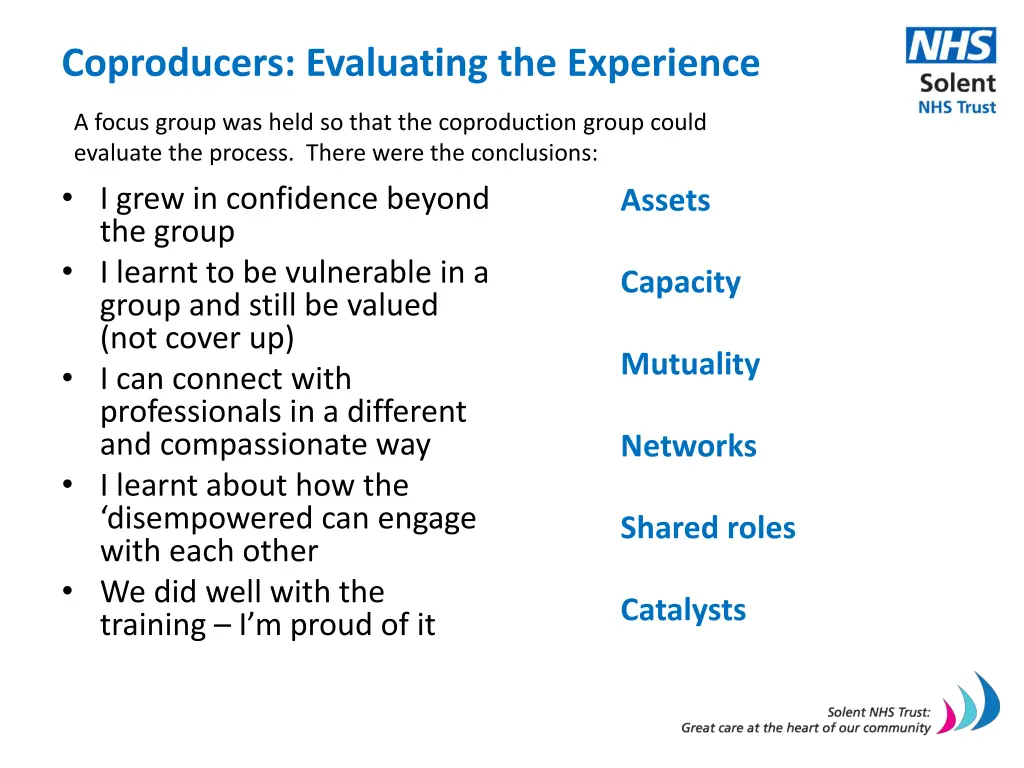 coproducers evaluating the experience