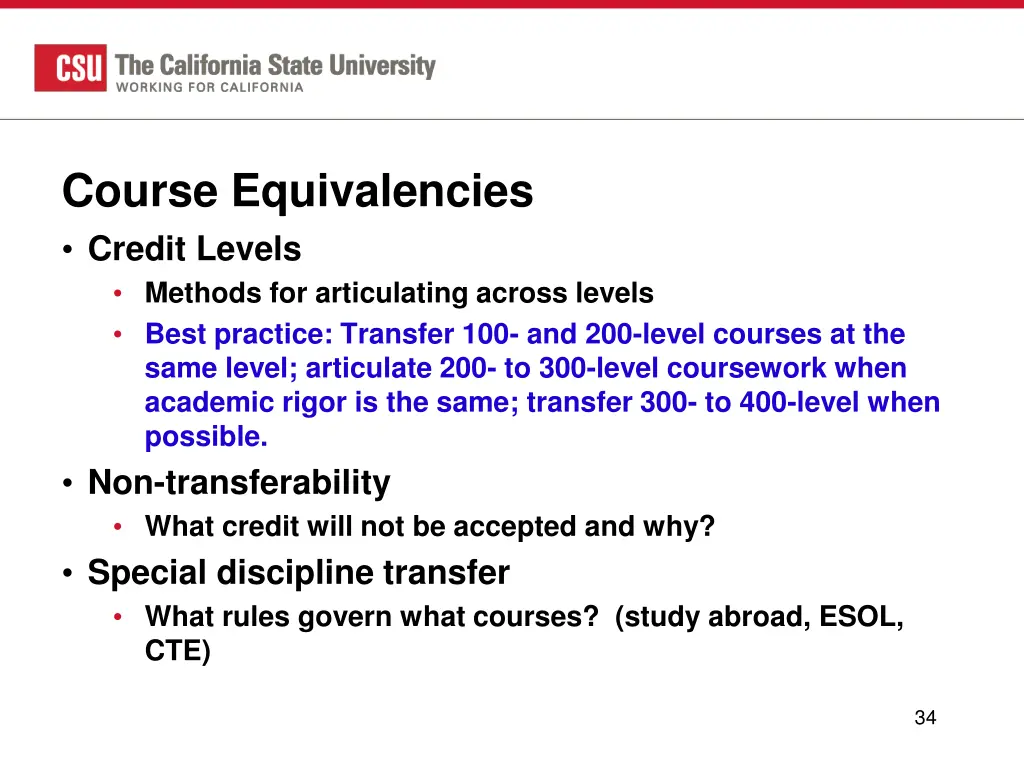 course equivalencies credit levels methods