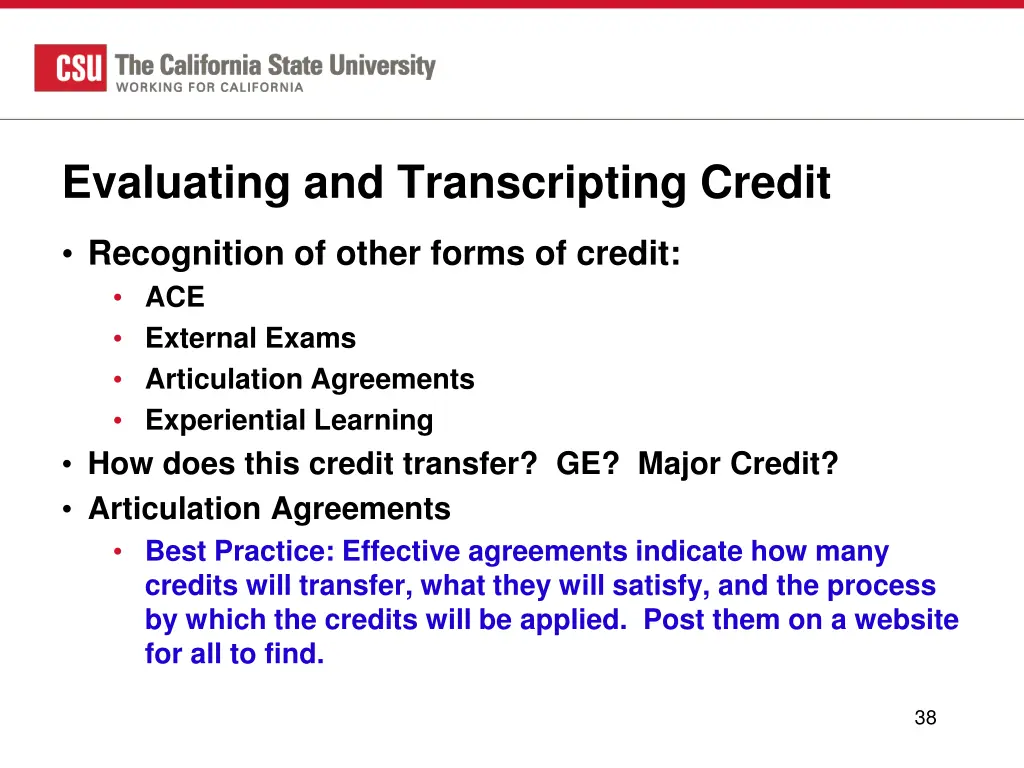 evaluating and transcripting credit 1