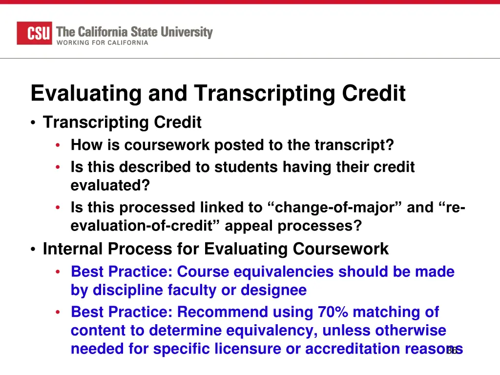 evaluating and transcripting credit transcripting