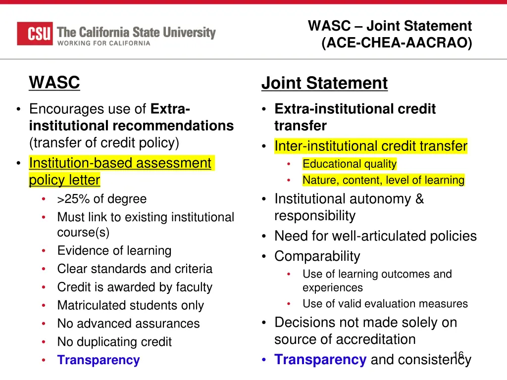 wasc joint statement ace chea aacrao