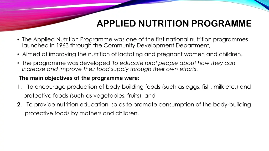 applied nutrition programme