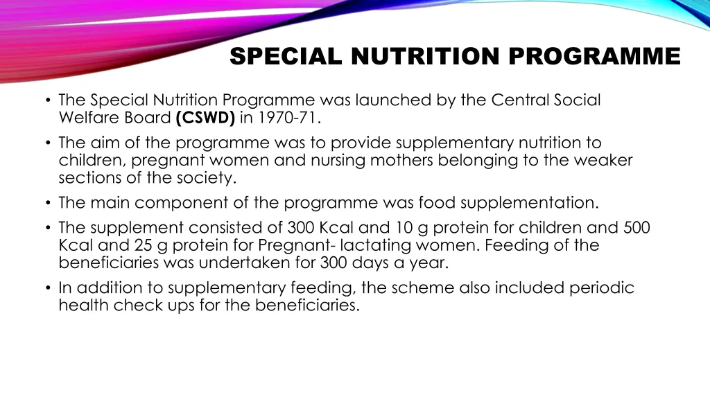 special nutrition programme