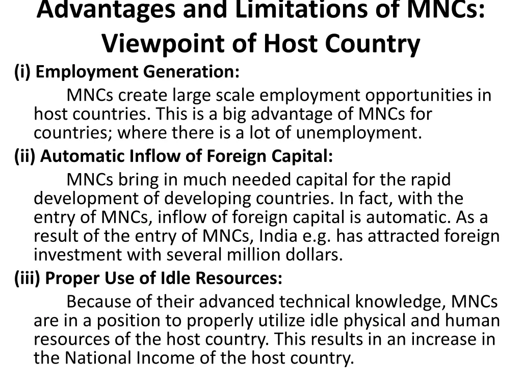 advantages and limitations of mncs viewpoint