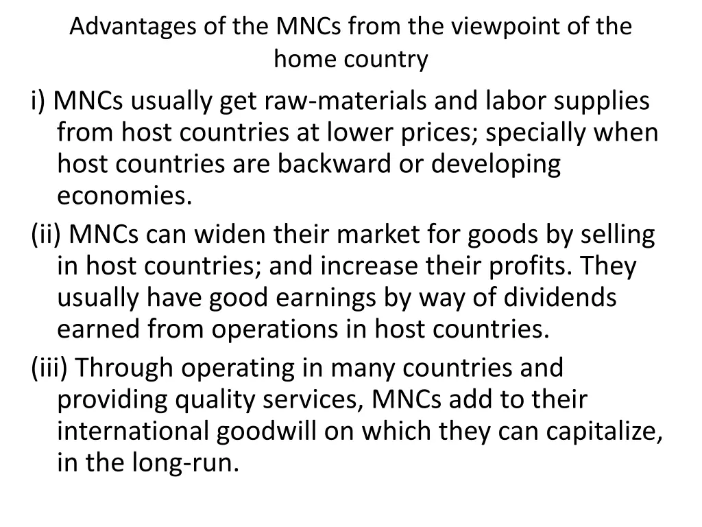 advantages of the mncs from the viewpoint