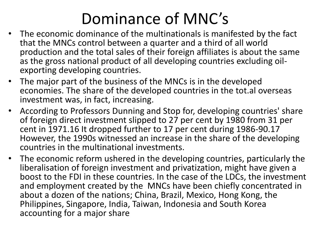 dominance of mnc s the economic dominance