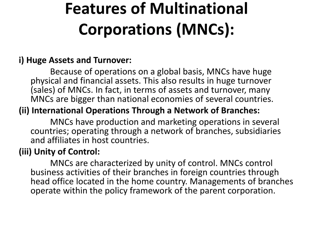 features of multinational corporations mncs