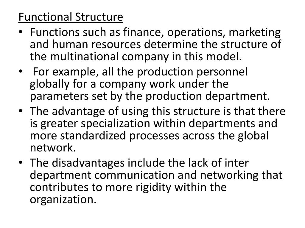 functional structure functions such as finance