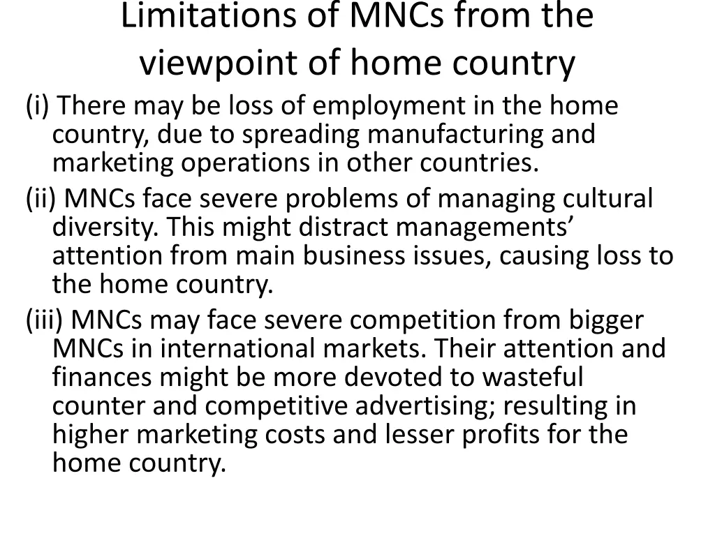 limitations of mncs from the viewpoint of home