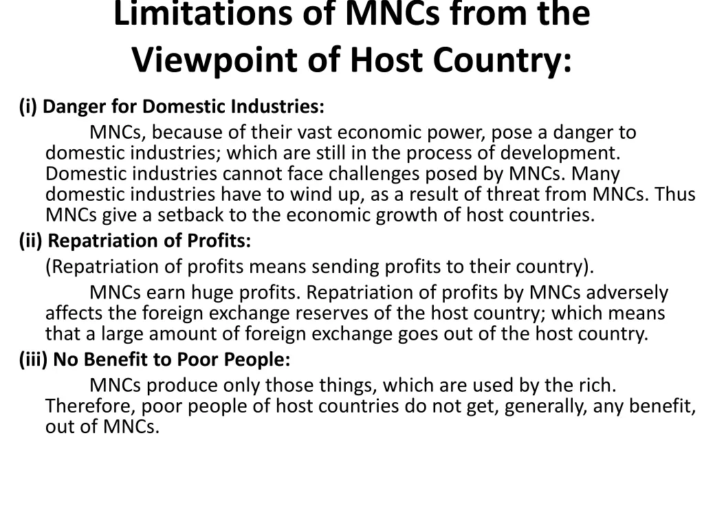 limitations of mncs from the viewpoint of host