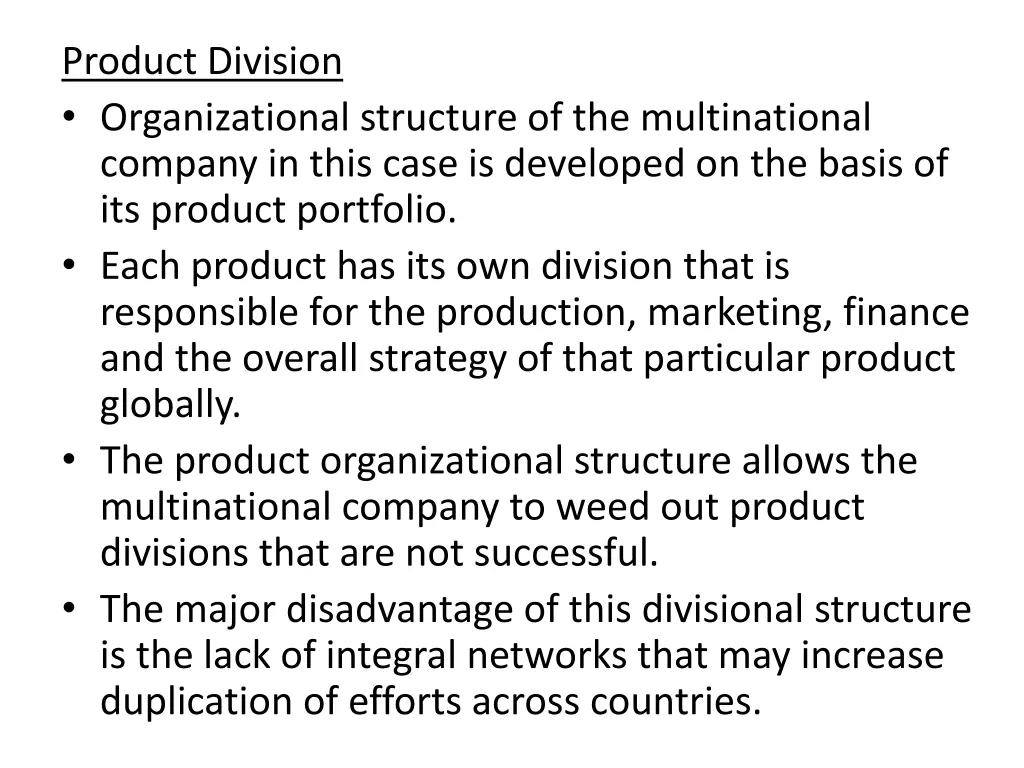 product division organizational structure