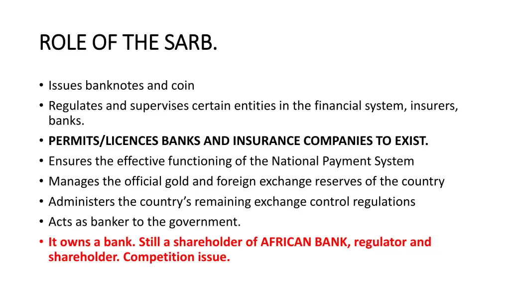 role of the sarb role of the sarb