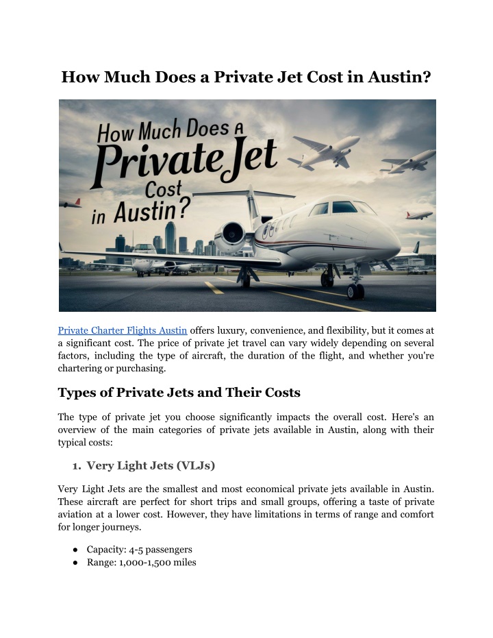 how much does a private jet cost in austin