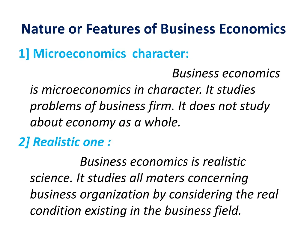 nature or features of business economics