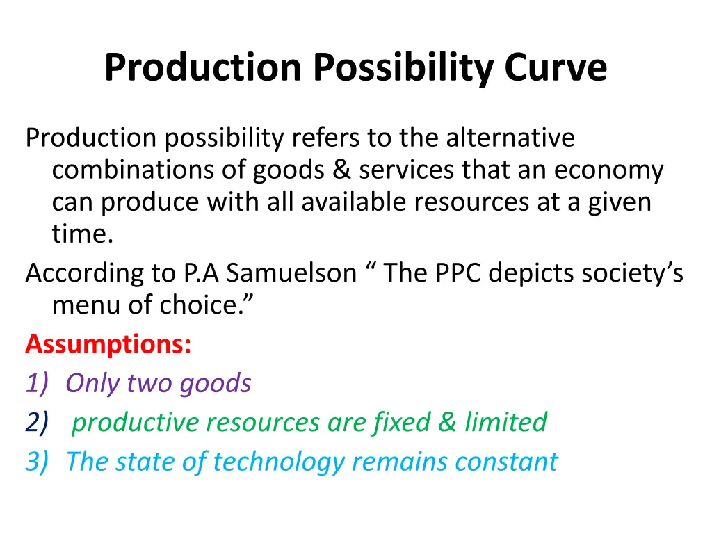 production possibility curve