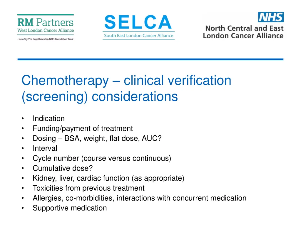 chemotherapy clinical verification screening