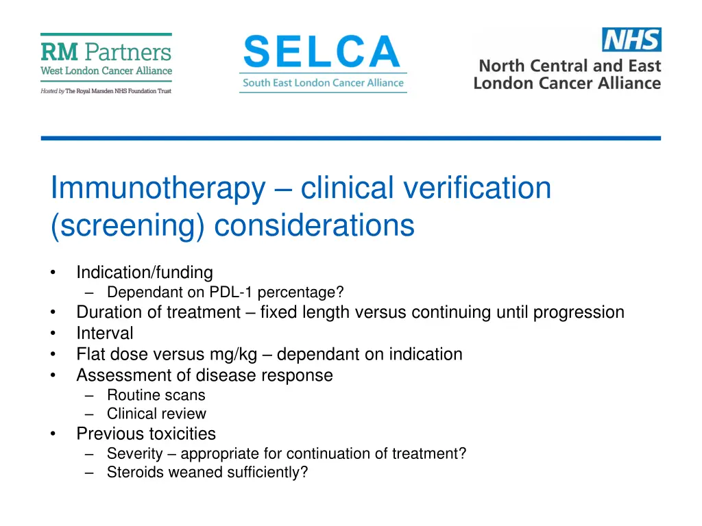 immunotherapy clinical verification screening