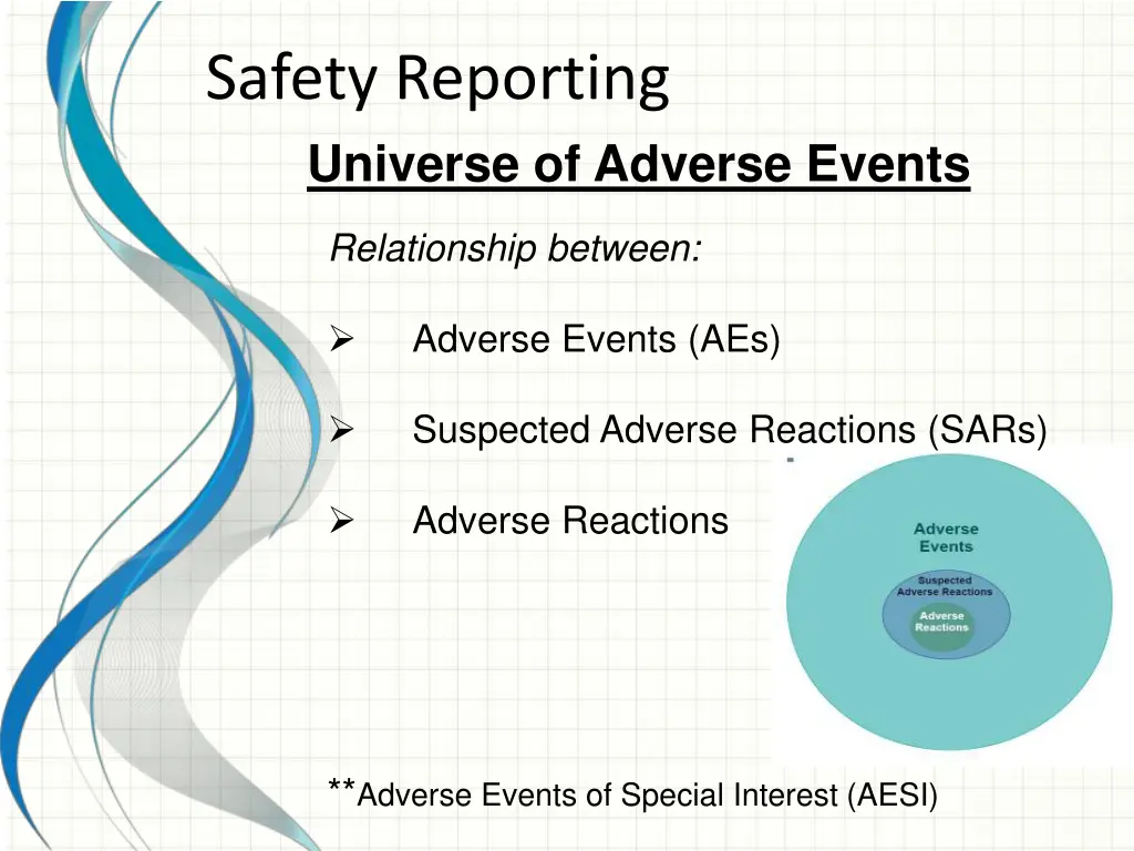 safety reporting universe of adverse events