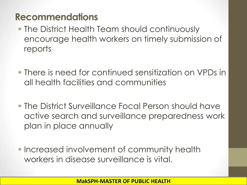 recommendations the district health team should