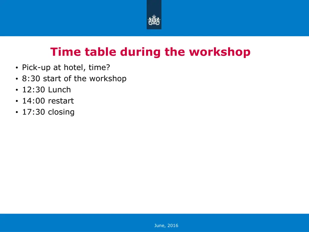 time table during the workshop