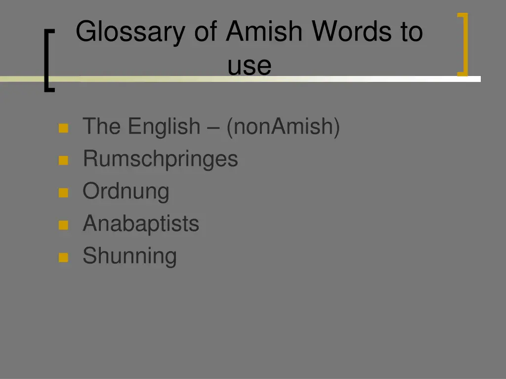 glossary of amish words to use